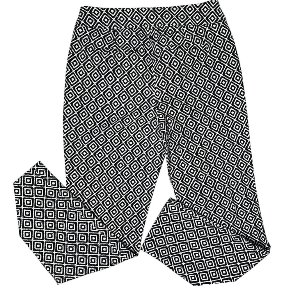 Chicos Black White Geometric Print Pull On Ankle Pants Sz 0R US 4R Rayon Cotton - Picture 1 of 5